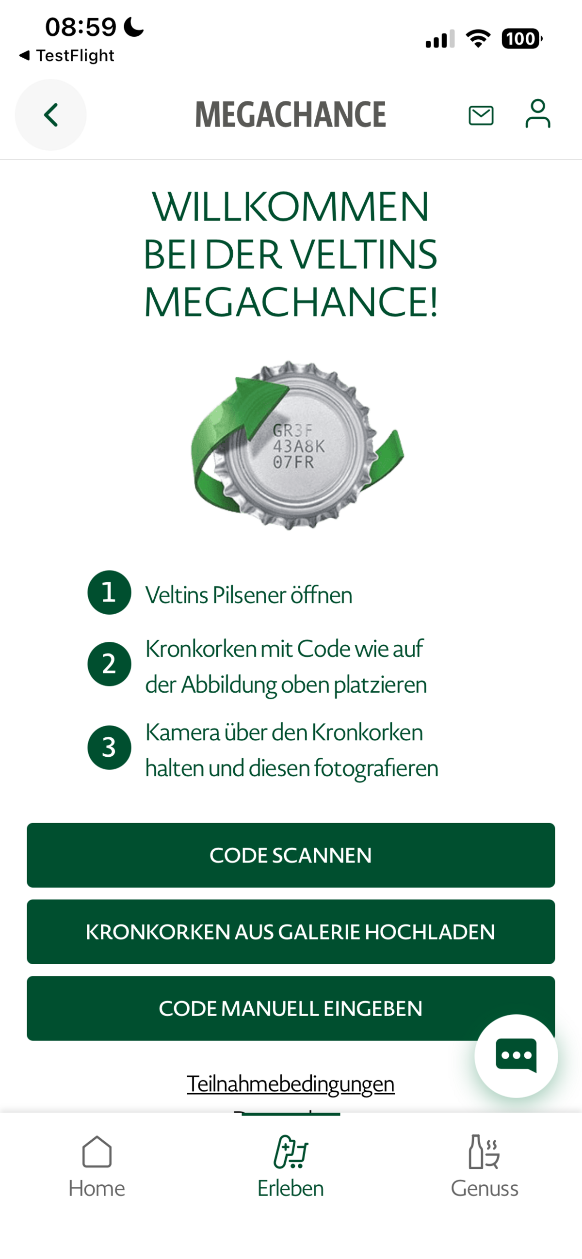 VELTINS Megachance Aktion – entrados App-Entwicklung Getränkebranche